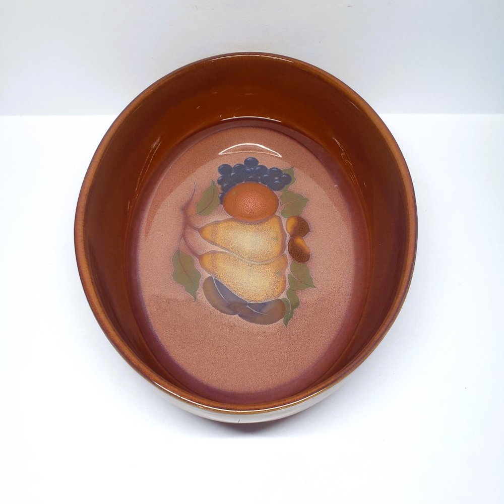 Denby Orchard Large Oval Baking Dish Casserole Baker Pear Fruit Brown 11 x 8.25" - Picture 5 of 8
